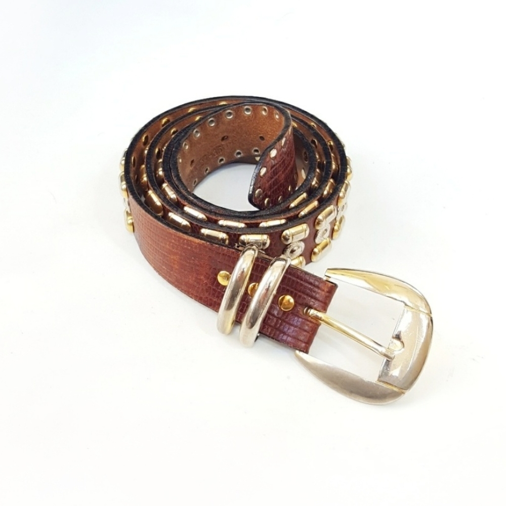 Saks fifth avenue belt, size 36, studded belt. Brown and gold.